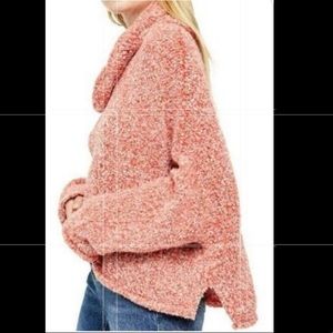 Free people mottled chenille BFF soft & slouchy,  fuzzy cowl-neck sweater. Med